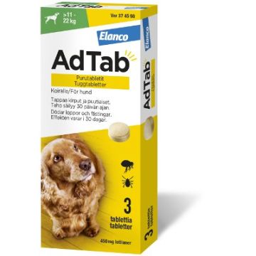 ADTAB purutabletti 450 mg koiralle (> 11–22 kg) 3 fol