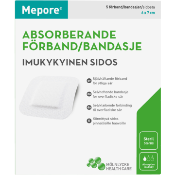 Mepore kiinnittyvä sidos 6x7 cm 5 kpl